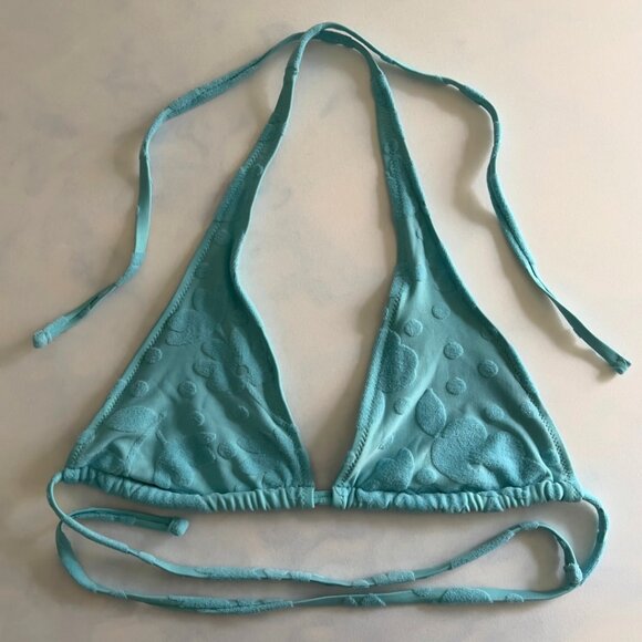 Aerie Blue Polka Dot Triangle Halter Tie Bikini Top - Picture 1 of 5
